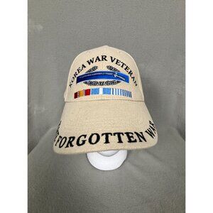 Korea War Veteran Beige Cap Embroidered "Forgotten War" W/CIB Adjustable OS New